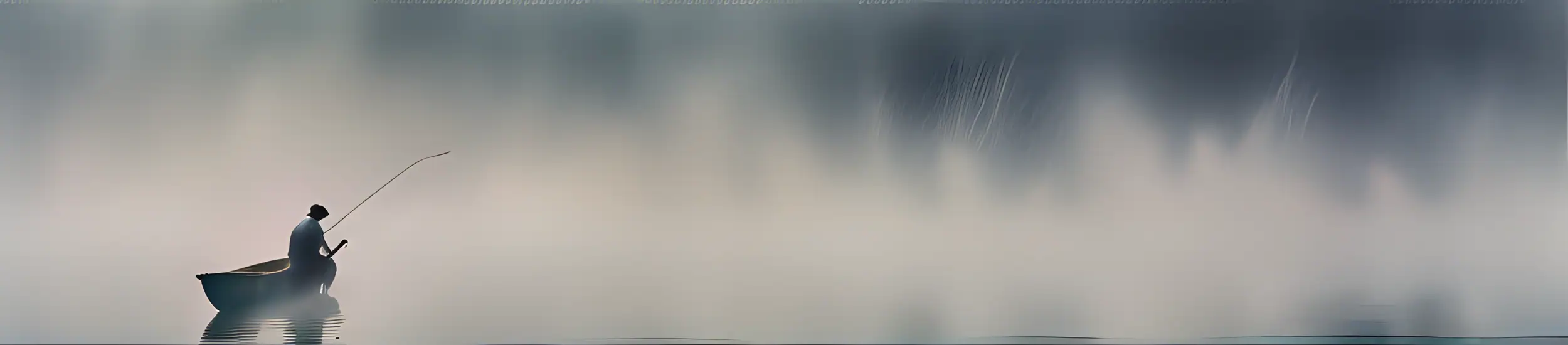 A man fishing in the fog